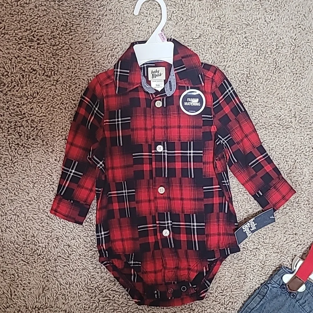 NWT Baby oshkosh Bgosh Pants Suspender Overalls & Onesie Size 9 months - Picture 2 of 4